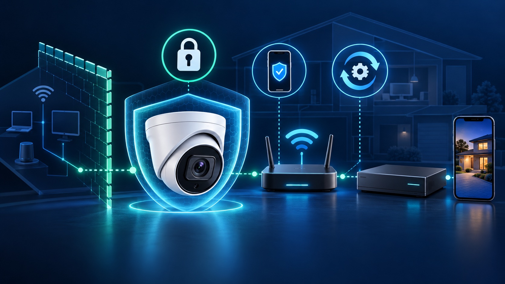 Security camera protected by account security, firmware updates, and network segmentation