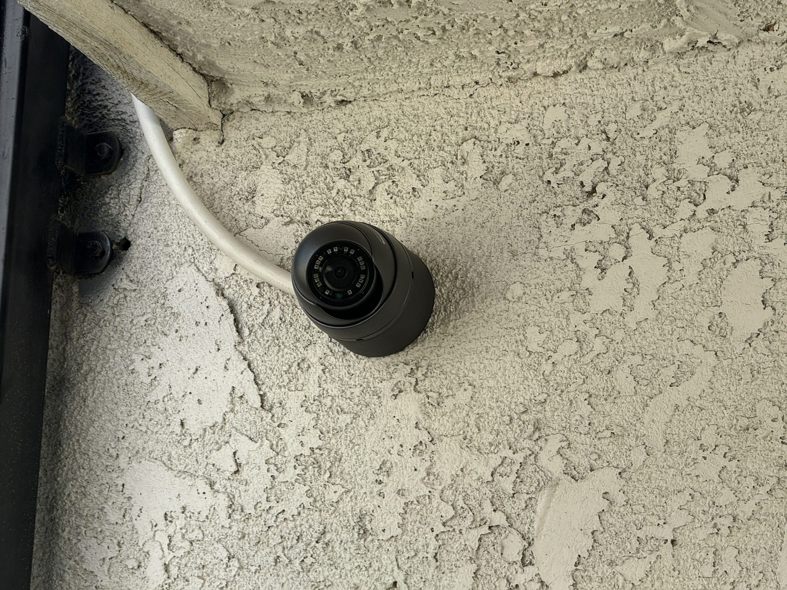 Infrared camera for clear footage after dark on an exterior wall.